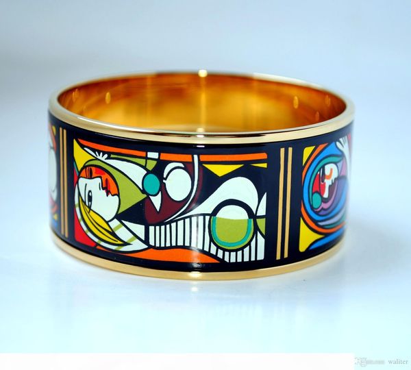 

woman before a mirror series 18k gold-plated enamel bangle bracelet for woman bracelets bangles width 30mm fashion jewelry, Black