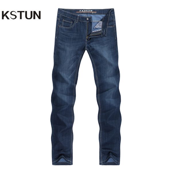 

kstun jeans men retro blue straight fit thin classic direct mens long trousers denim pants vintage male jeans homme