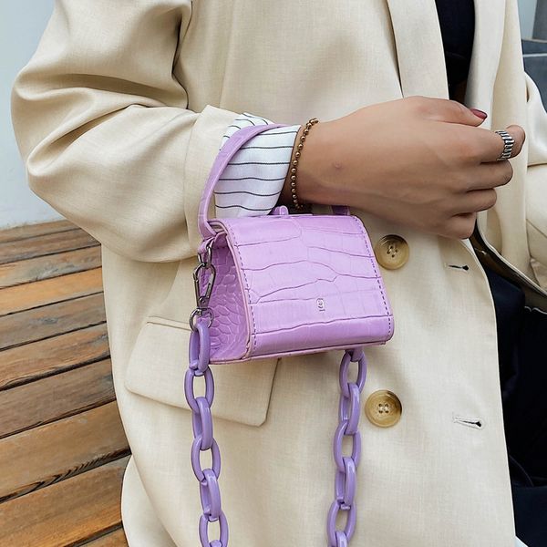 

acrylic thick chain mini solid color pu leather crossbody bags for women 2020 lady box shape shoulder handbags and purses