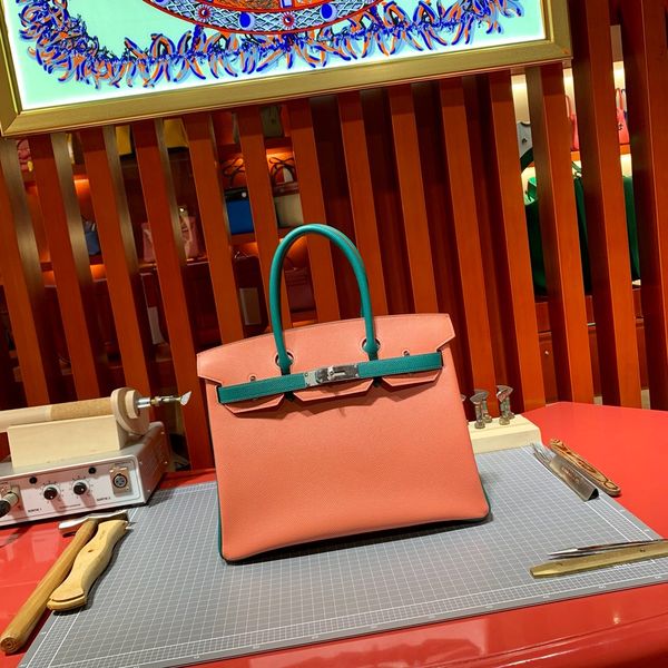 

wholesale 2tones pink 30cm brikin bag,epsom skin,handmade,wax thread,by order,many colors with different size on website or instagram