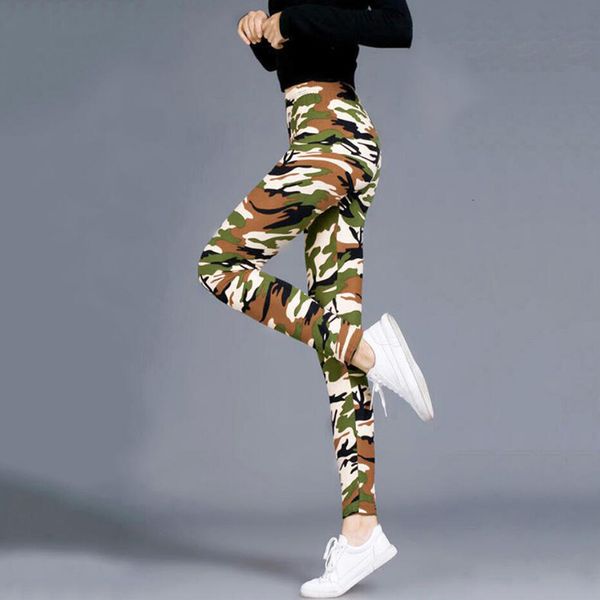 

мода printed камуфляж гетры высокой талией армии женщины брюки бег camo activewear женский большой размер legging, Black