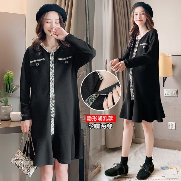 

autumn 2020 new maternity dress invisible zipper lactation skirt, White