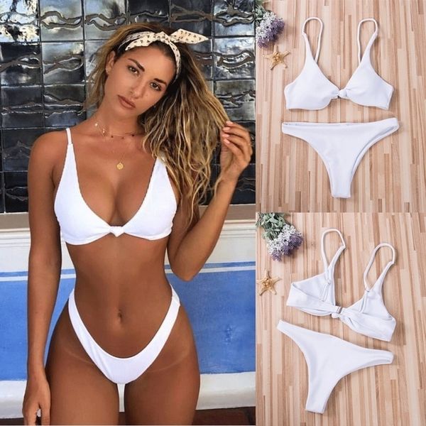 

women solid bikini sets ladies unpadded bra thong bottoms swimwear two piece swimsuit clothing set, White;black