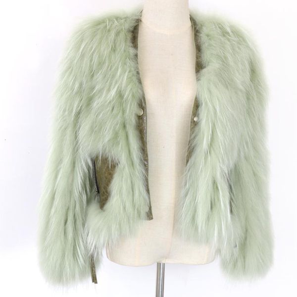 

2020 new raccoon fur knitted jackets fluffy thick warm autumnluxury short winter jacket women real fur coat genuine leather, Black