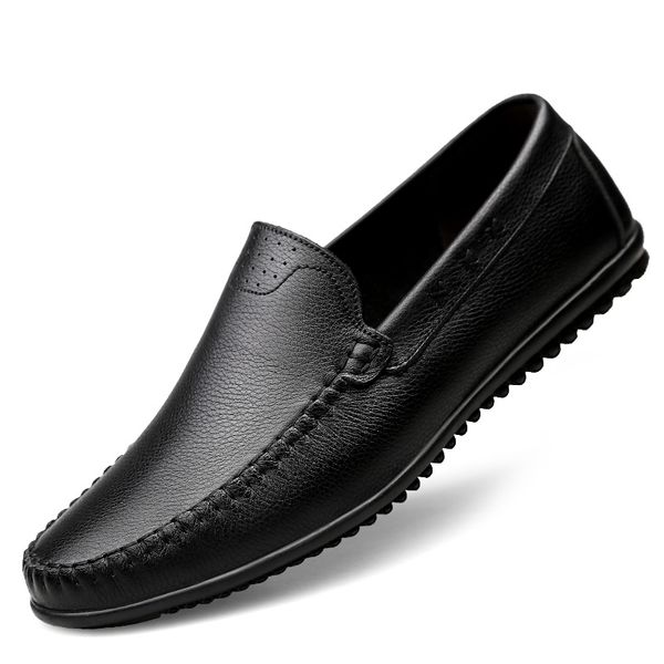 

fashion men casual shoes genuine leather loafers man shoes breathable luxury calzado hombre leather sneaker formal dress *, Black