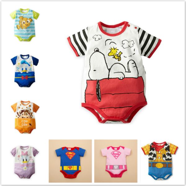 

2020 summer newborn cartoon baby boy rompers baby girl clothes bear rompers short sleeve cotton infant jumpsuits, Blue