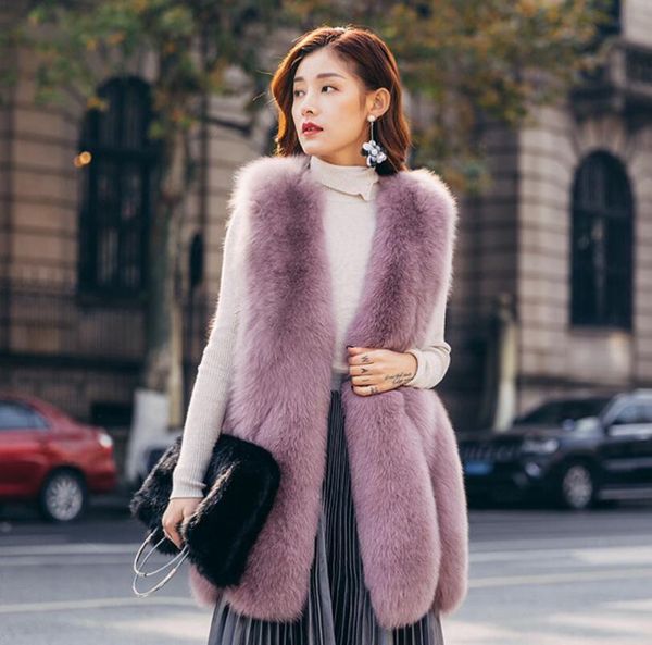 

winter long vest faux fur coat women solid artificial fur jacket for ladies 2020 casual streetwear women faux coat femme, Black