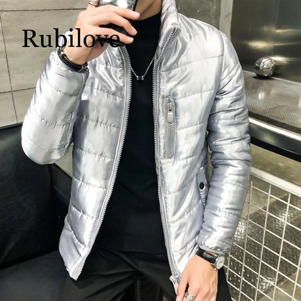 

new shiny suit winter jacket men 2020 fashion stand collar male parka shine jacket mens solid thick jackets and coats man parkas, Black