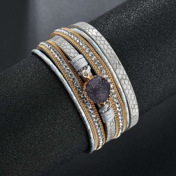 

2020 new gray braided leather bracelet multi-layer design bracelet, woman jewelry charm bracelet as a christmas gift, Golden;silver