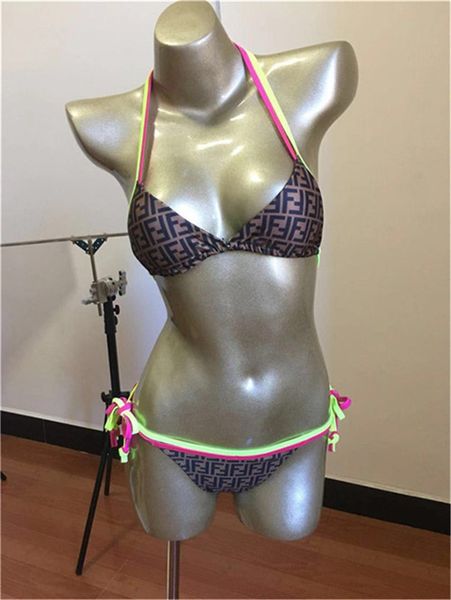 

2020 designer brand fÃªndÃ­ strapless women's swimsuit bikini letter swimsuit bandage 2 piece swimsuit, White;black