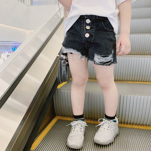 

cong xiaomei 2020 pants and summer new girls' ripped denim shorts for children and children korean style fashionable pants shorts, Blue