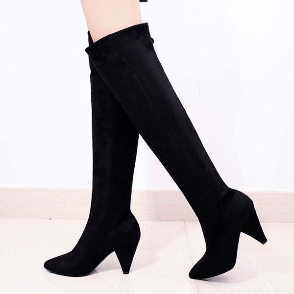 

2020 женщины стекаются длинные сапоги спайка 8см высокие каблуки моды prom фетиш над коленом high boots stripper зима теплая обувь партии, Black