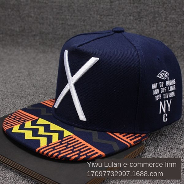 

cza3c korean zhao minying casual x letter embroidery geometric cap baseball cap pattern hip-hop flat edge baseball hat men's and women, Blue;gray