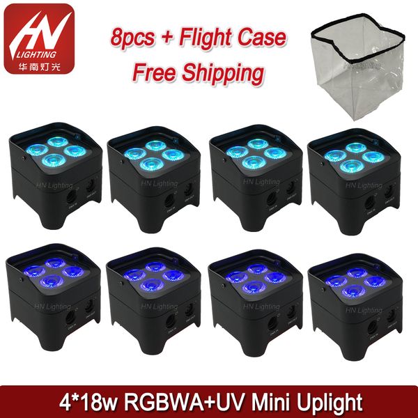 8 pcs operado a bateria LED UpLights Mini Parcente RGBWA UV 4x18W Wireless DMX DMX DJ DJ Controle de IR com cobertura de chuva