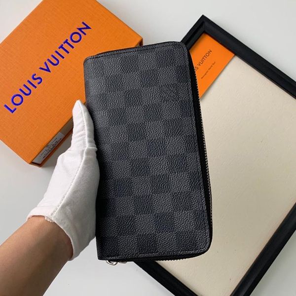

luxury designer zipper wallet mens phone money coin pocket retro wallet purses card holder handbag men leather long wallets with origin box