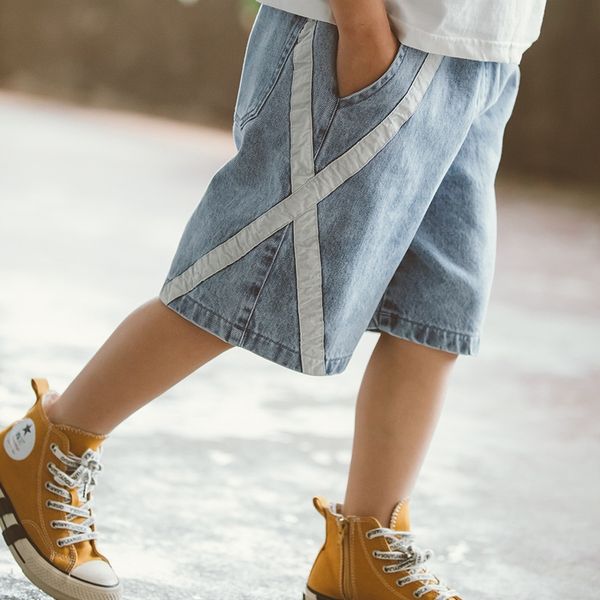 

7hgpy men's shorts denim pants summer 2020 new style medium and large jeans wear children's children's wear five or seven poi, Blue