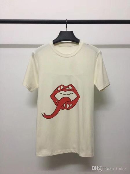 

2019 brand fashion luxury designer men's tee lips print fashionable round neck t-shirts men's short sleeve t-shirt, White;black