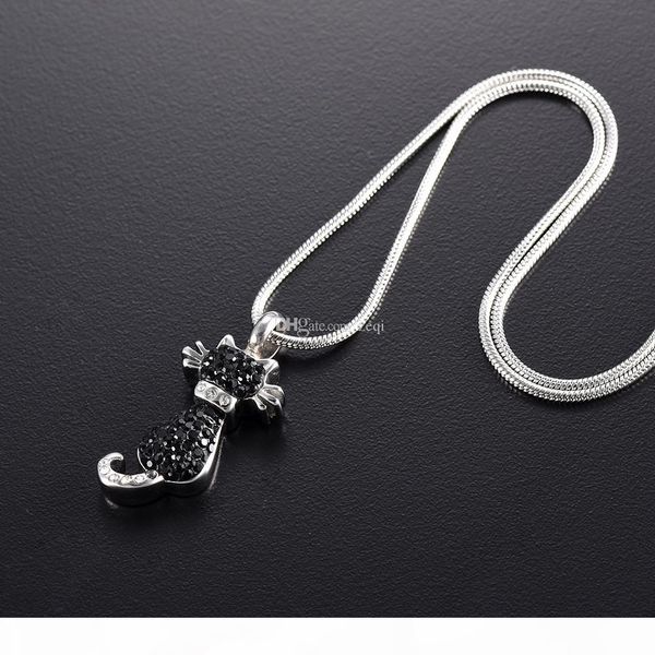 

ijd9921 sale cremation jewelry cat urns with full crystal ash holder stainless steel memorial ash keepsake pendant necklace women, Silver