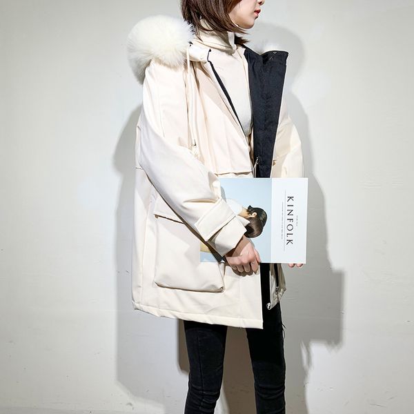 

women's down & parkas jacket winter white duck coat female women larga fur hooded thick warm woman clothesing 2021 glsyxmst, Black