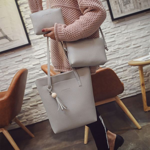 

3 piece suit fashion women tassels leather large capacity shoulder bag crossbody bag clutch pu wallet bag