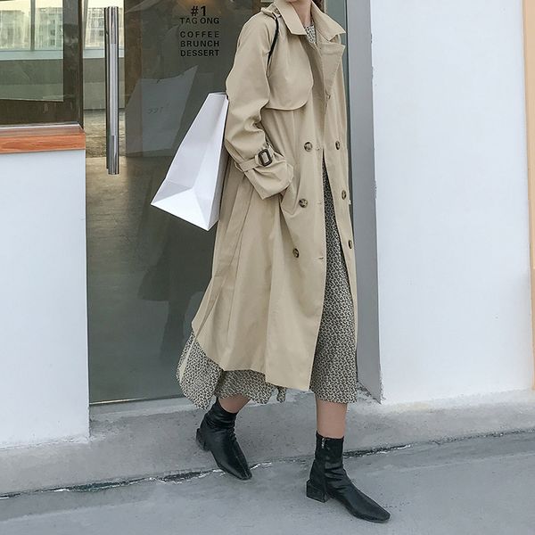 

women's trench coats autumn winter women coat chic mint green buttons sashes windbreaker female outerwear classic overcoat vs326, Tan;black