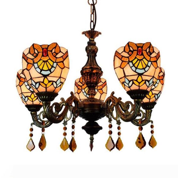 

european creative chandelier lamps living room bedroom baroque multi-head hanging light tiffany style stained glass ceiling pendant lamp