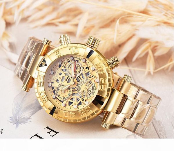 

luxury new mens sports quartz designer watches men gold watches big face stainless steel wristwatches relogio masculino high quality, Slivery;brown