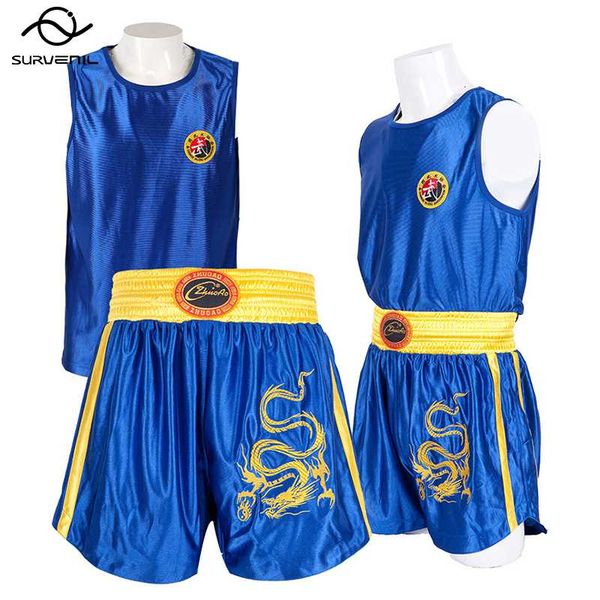 

kids kick boxing jersey shirt muay thai shorts performance training uniform men women children clothes fight wear suit, Blue