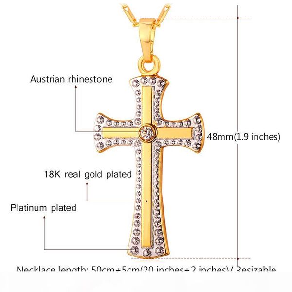 

cross jewelry platinum gold plated rhinestone necklace for women two-tone gold plated cross necklace pendant, Silver