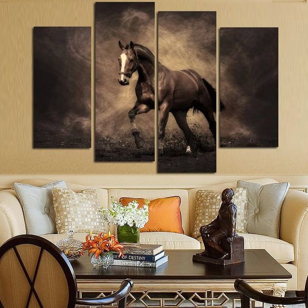 

4 panels large modern running horse oil painting hd print on canvas modular animal wall pictures wall art cuadros decor for living room