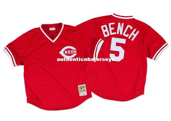 

mitchell & ness cincinnati 5# mesh jersey 1993 johnny bench jerseys throwbacks mens stitched baseball jerseys, Gray
