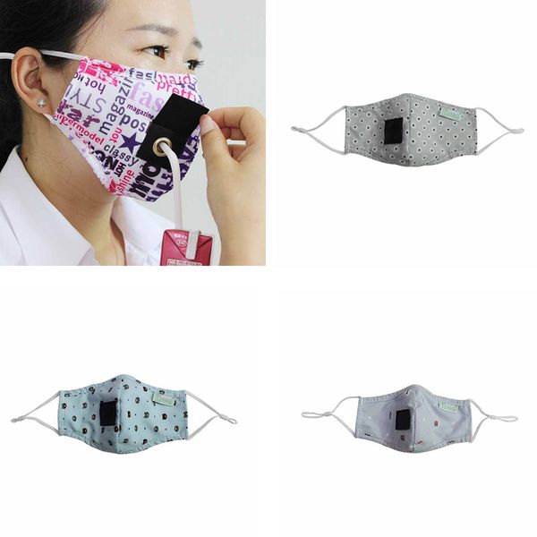 

selling children straw masks masque can drink water printed cotton mask printed bear washed outdoor facial mouth cover masks