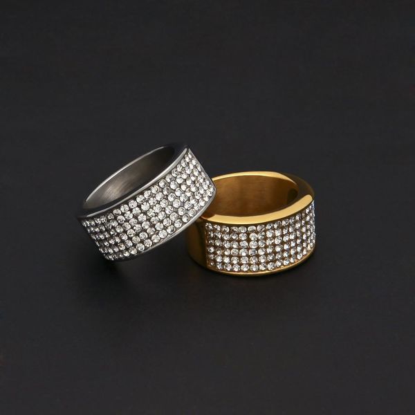 

mens jewelry hip hop jewelry iced out diamond gold rings luxury gold plated stainless steel round rings gift for men, Silver