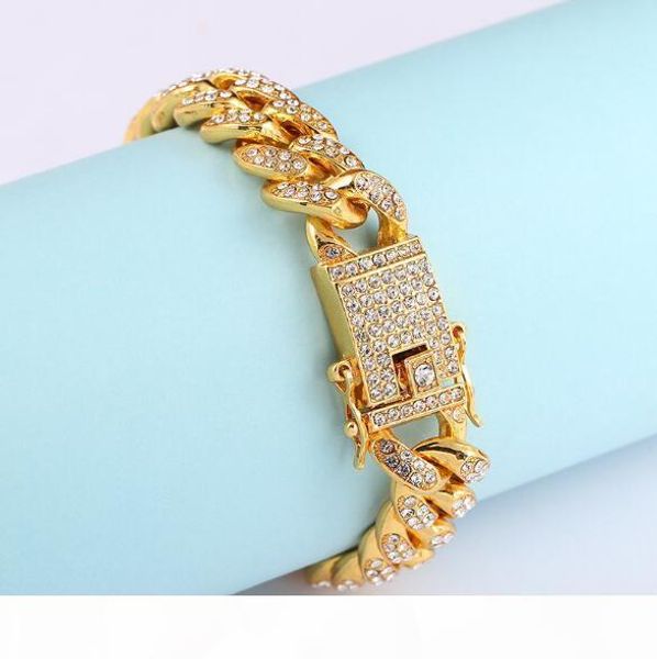 

20см * 12мм luxury hiphop майами кубинского циркон браслеты мужчина hip hop iced out full micro циркон браслет мужской punk ювелирных издели, Black