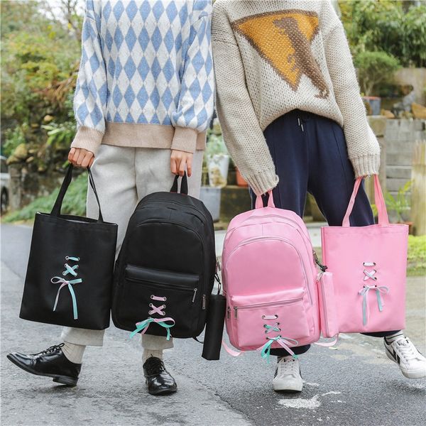 

new fashion shopping bag canvas bowknot ribbon female backpack canvas multi-layer korean backpack gift shopping bag