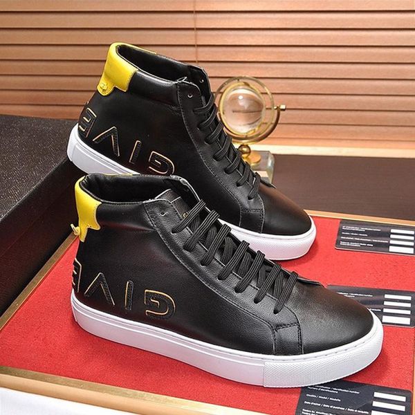

drop ship high reverse sneakers in leather mens boots vintage shoes lace -up plus size sports men shoes zapatos de hombre, Black