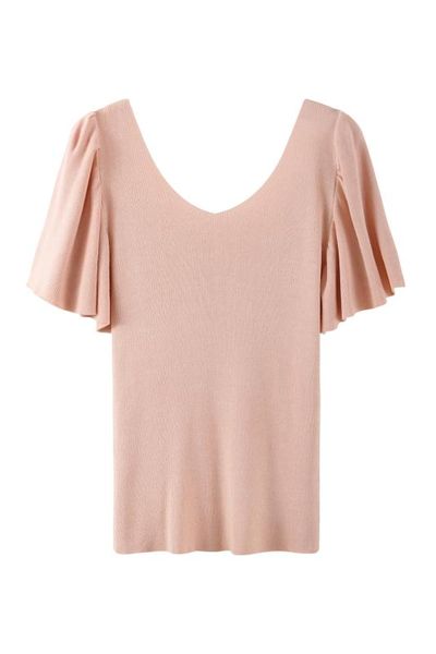 

heliar women solid ruffles sleeve hem knitted slash neck underwear elegant v-neck women 2020 summer, White