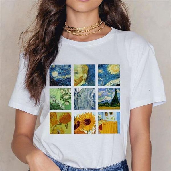 

van gogh art print vintage t shirt harajuku casual funny t shirt ullzang short sleeve tshirt graphic 90s tees female, White