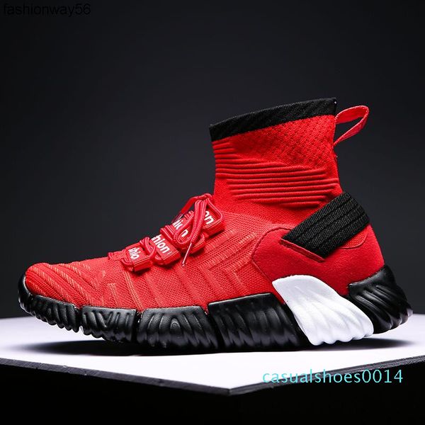 

sock shoes 2019 sneakers high men breathable lightweight thick bottom shoes man casual non slip soft tenis masculino c14, Black