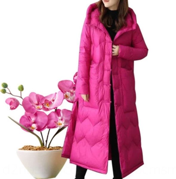 

19 buckle jacketcloak down jacket down jacket women's long over-knee thin chinese style fat mm large size women's loose cloak coat, Black