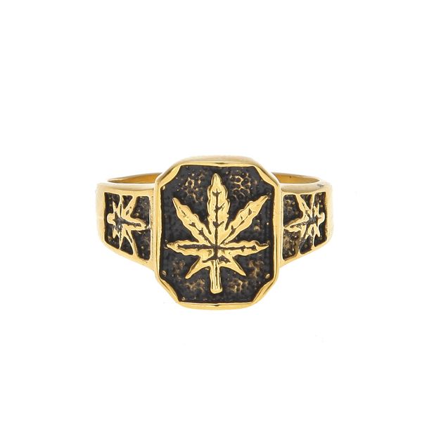 

2018 new mens ring vintage hip hop jewelry no inlay protection stainless steel luxurious rings maple leaf shape fashion jewelry wholesale, Silver