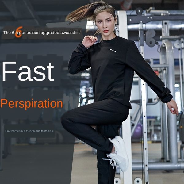 

women's round neck long sleeve sports pants sweatshirt loose sweatshirt suit elastic waist sweatpants running exercise sweating fever, Black