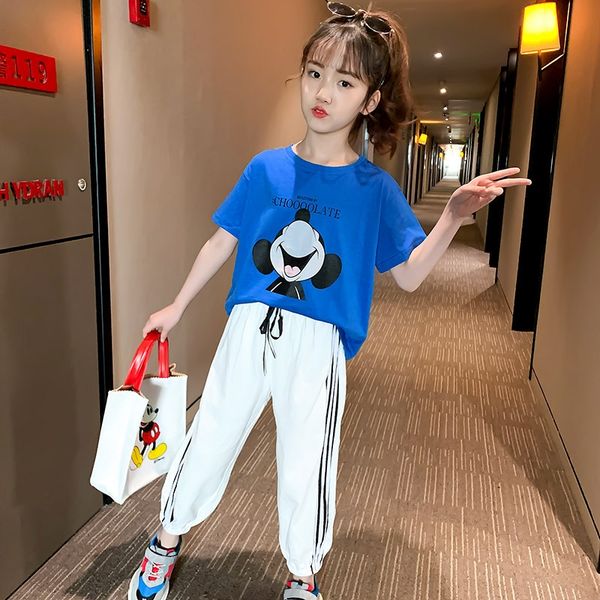 

j1ht8 girls' short-sleeved suit 2020 new children's sports and leisure two-piece suit western style girls' fashion summer clo