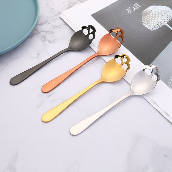 

skull scoops stainless steel drilling ladles metal long handle muti color spoon tableware cake dessert new arrival 2 5qn c2