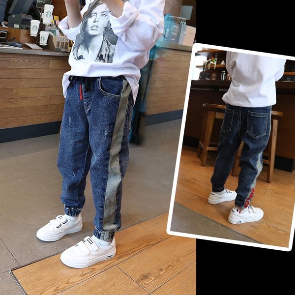 

2020 new clothing medium and large casual pantyjeans children's jeans autumn children's pants korean casual pants, Blue