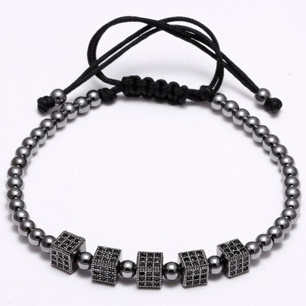 

fashion bracelets men square, 6mm diy color black cz pave setting accounts of macrame braid steel bracelet for men's jewelry