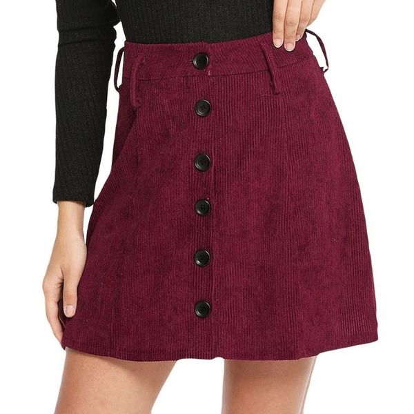 

solid women skirt corduroy mini vintage high waist slim a line summer skirt female fashion brief daily skirts yl5, Black