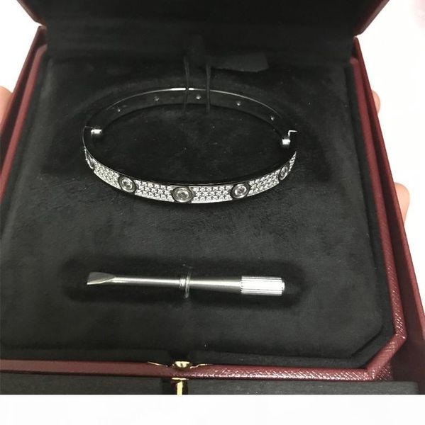 

love wedding engagement women love bracelet wide edition love diamond bangle bracelet luxe for banquet jewelry 3 colours with box, Black