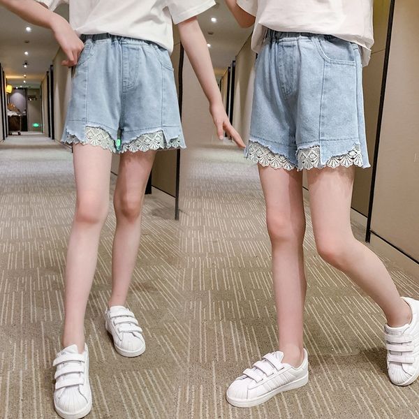 

meaqx girls' new 2020 fashion internet red korean style and jeans lace jeans medium and large children's pants foreign style cute, Blue