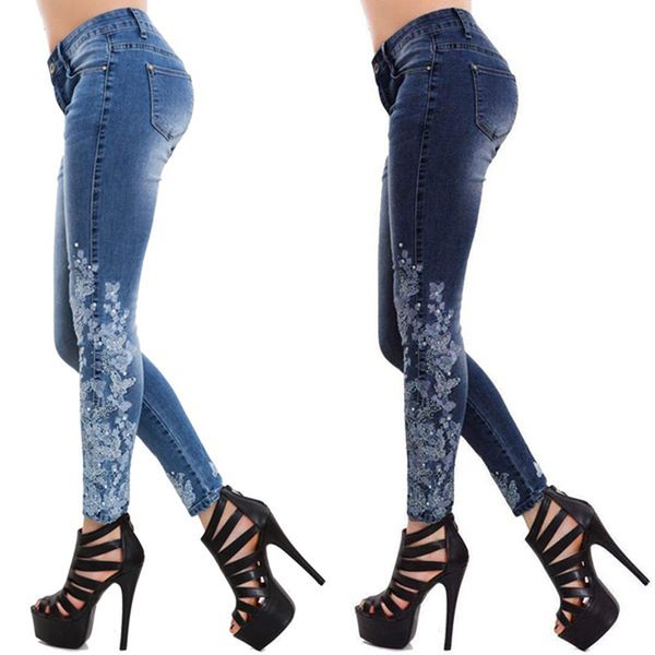 

women's jeans women embroidery long blue denim pencil pants skinny high waist autumn with pockets streetwear vaqueros mujer plus size